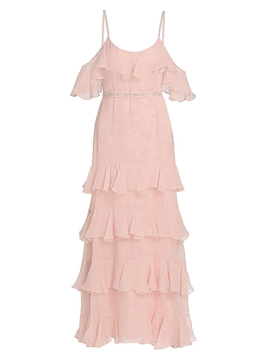 Women's Laelia Rose-Print Ruffled Silk Maxi Dress - Pale Mauve - Size 14