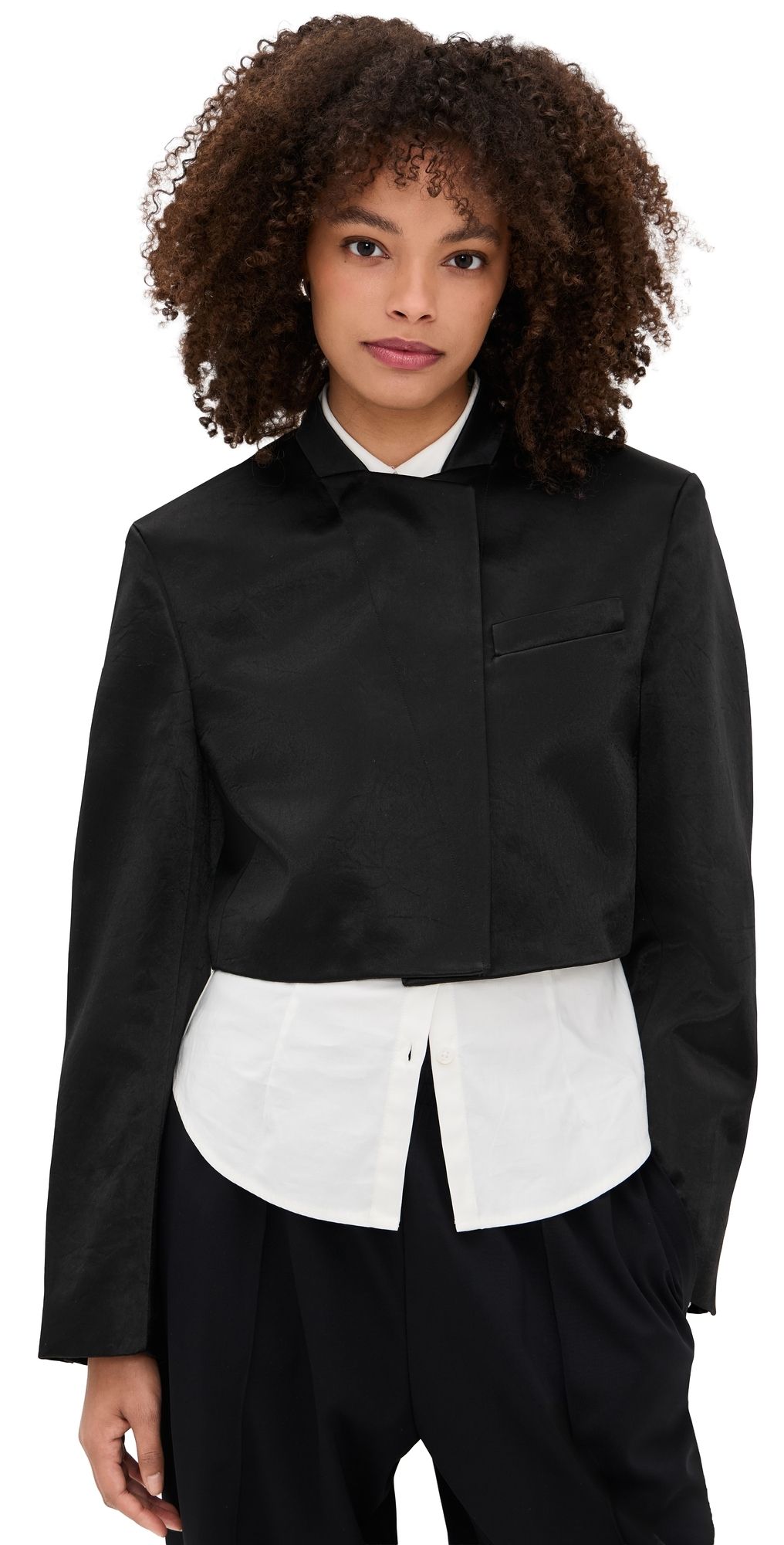Helmut Lang Cropped Satin Blazer Black 12