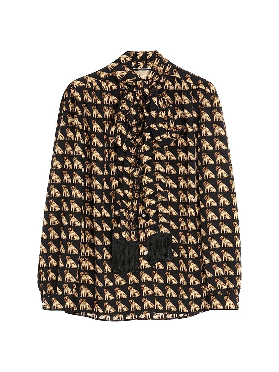 Women's Crepe De Chine Shirt with Petit Charles Print - Black Multicolor - Size 0