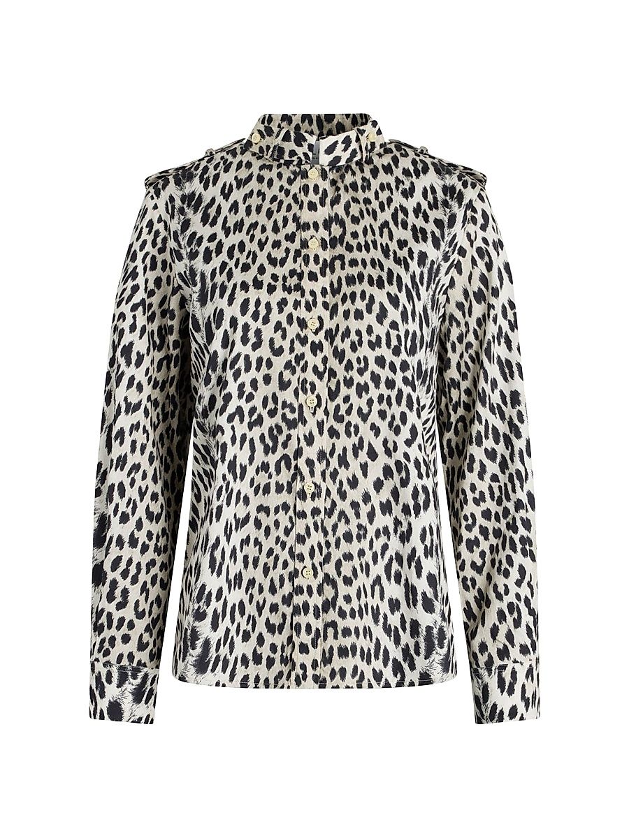 Women's Mika Band-Collar Shirt in Cheetah Print - Natural - Size 10