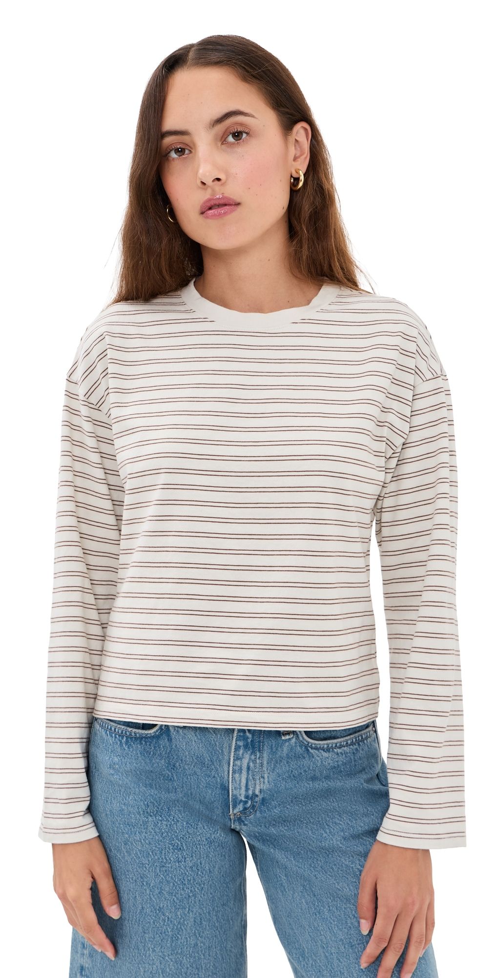 rag & bone Kelly Stripe Boxy Long Sleeve Tee Copper Multi M