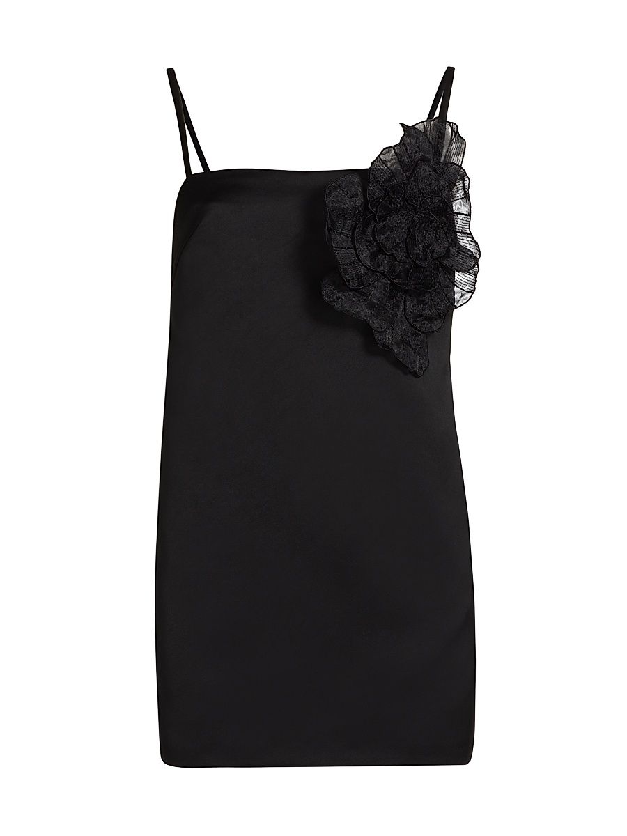 Women's E. F. Flower Shift Duchesse Satin Minidress - Black - Size 8