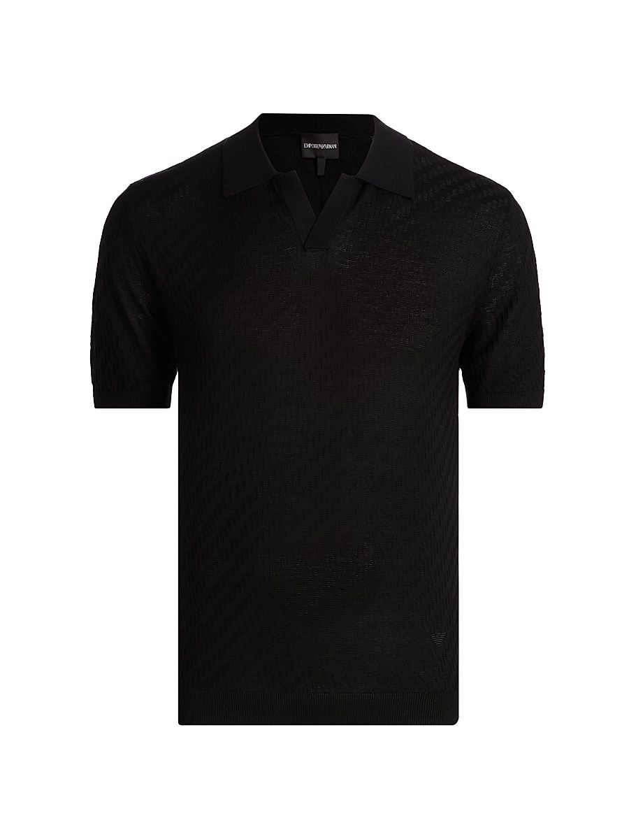 Men's Textured Jacquard Johnny Collar Polo Shirt - Black Beauty - Size XXXL