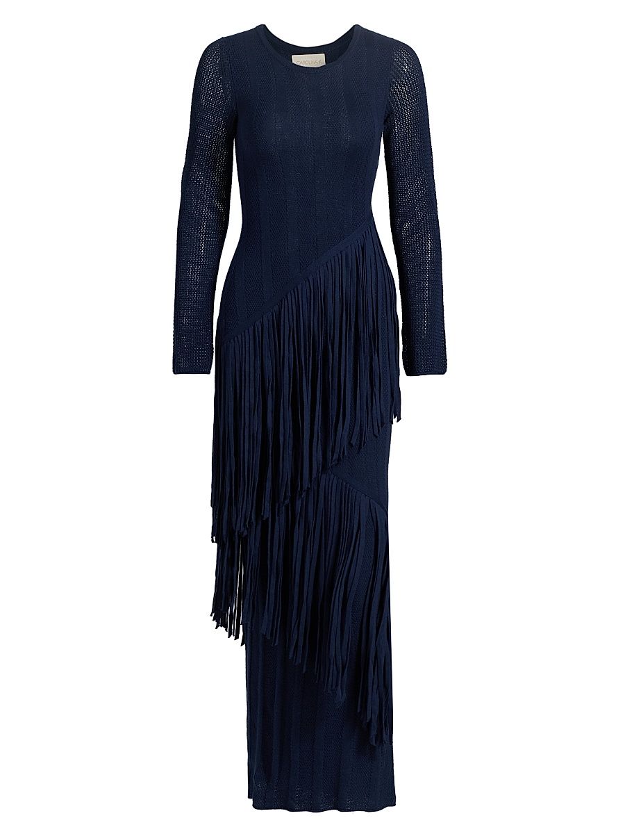 Women's Hunter Fringed Pima Cotton Blend Maxi Dress - Navy - Size Small