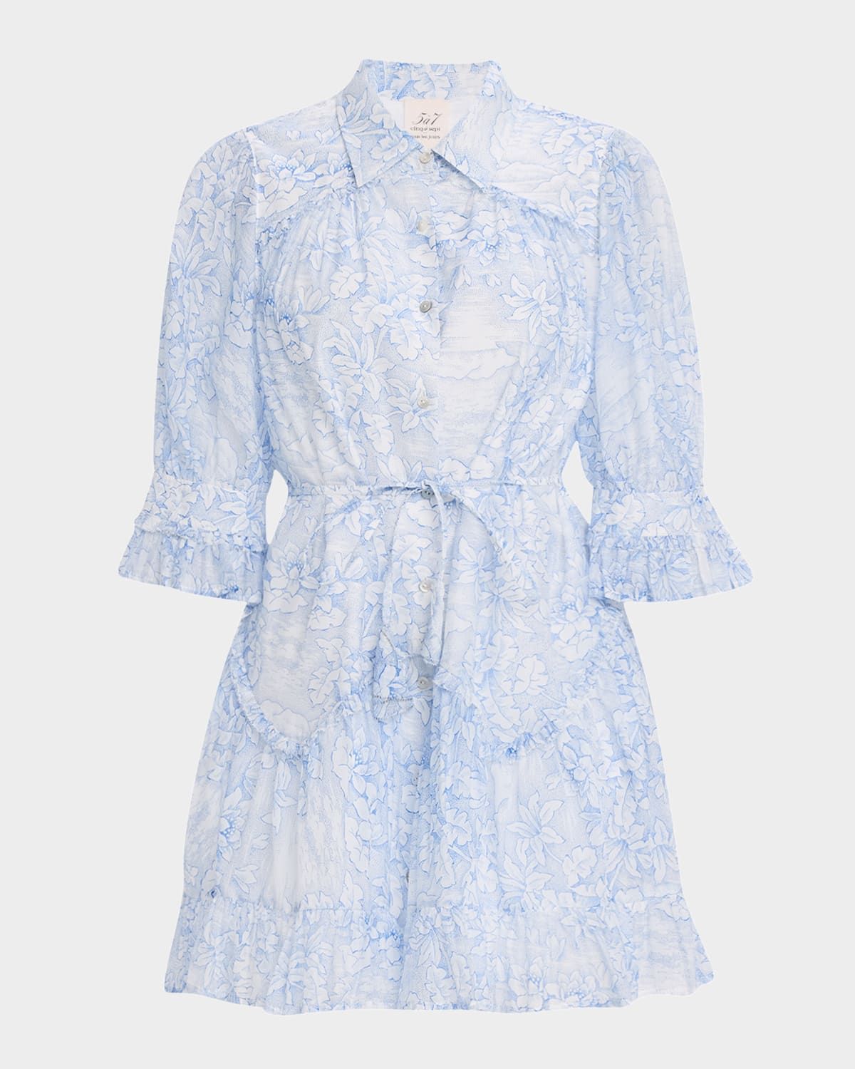 Gwendoline Floral Puff-Sleeve Ruffled Mini Dress