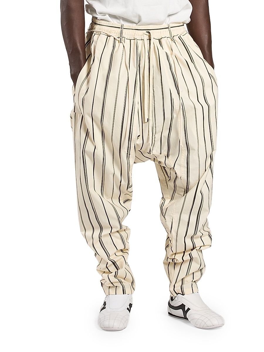 Men's Samurai Striped Cotton Pants - Stripe Black White - Size XL