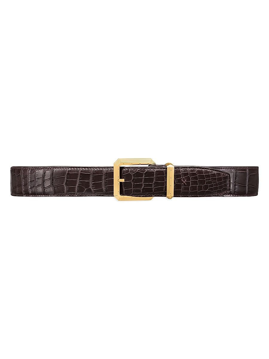 Men's Crocodile-Embossed Leather Belt - Dark Brown - Size 40