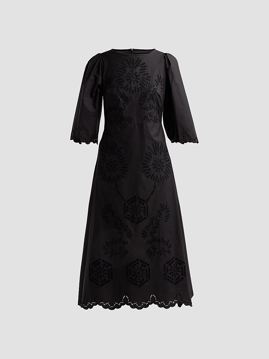 Maison Common Women's Broderie Anglaise A-Line Midi Dress - Black - Size 6
