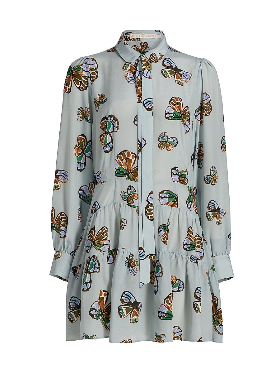 Women's Ulanie Butterfly Print Tiered Minidress - Adonis - Size XL