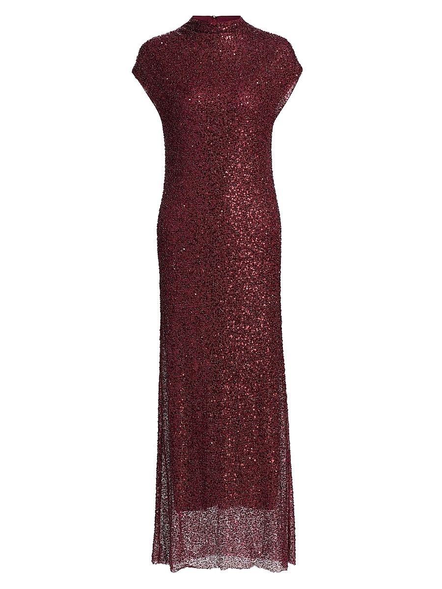 Women's Zaria Sequined Cowlneck Cocktail Dress - Cranberry - Size 4