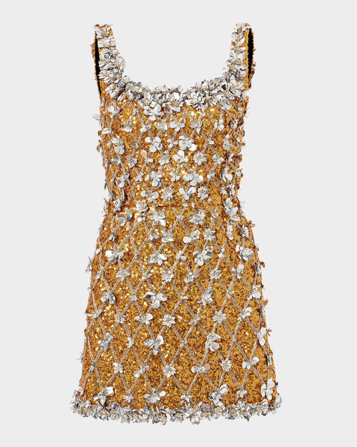 Flower Sequined Sleeveless Mini Dress