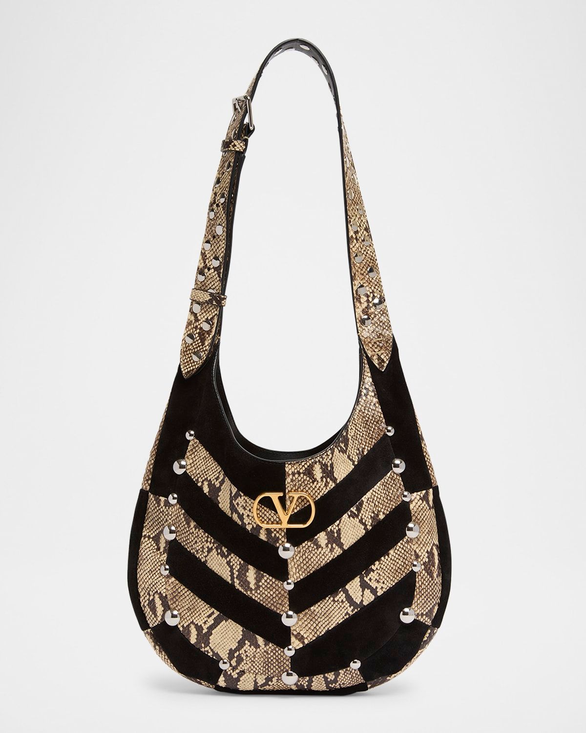 Small Patchwork Suede & Python Hobo Bag