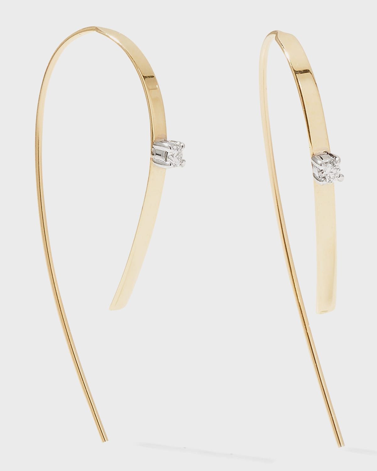 14K Gold Small Flat Forward Facing Hooked On Hoop Earrings with Diamonds