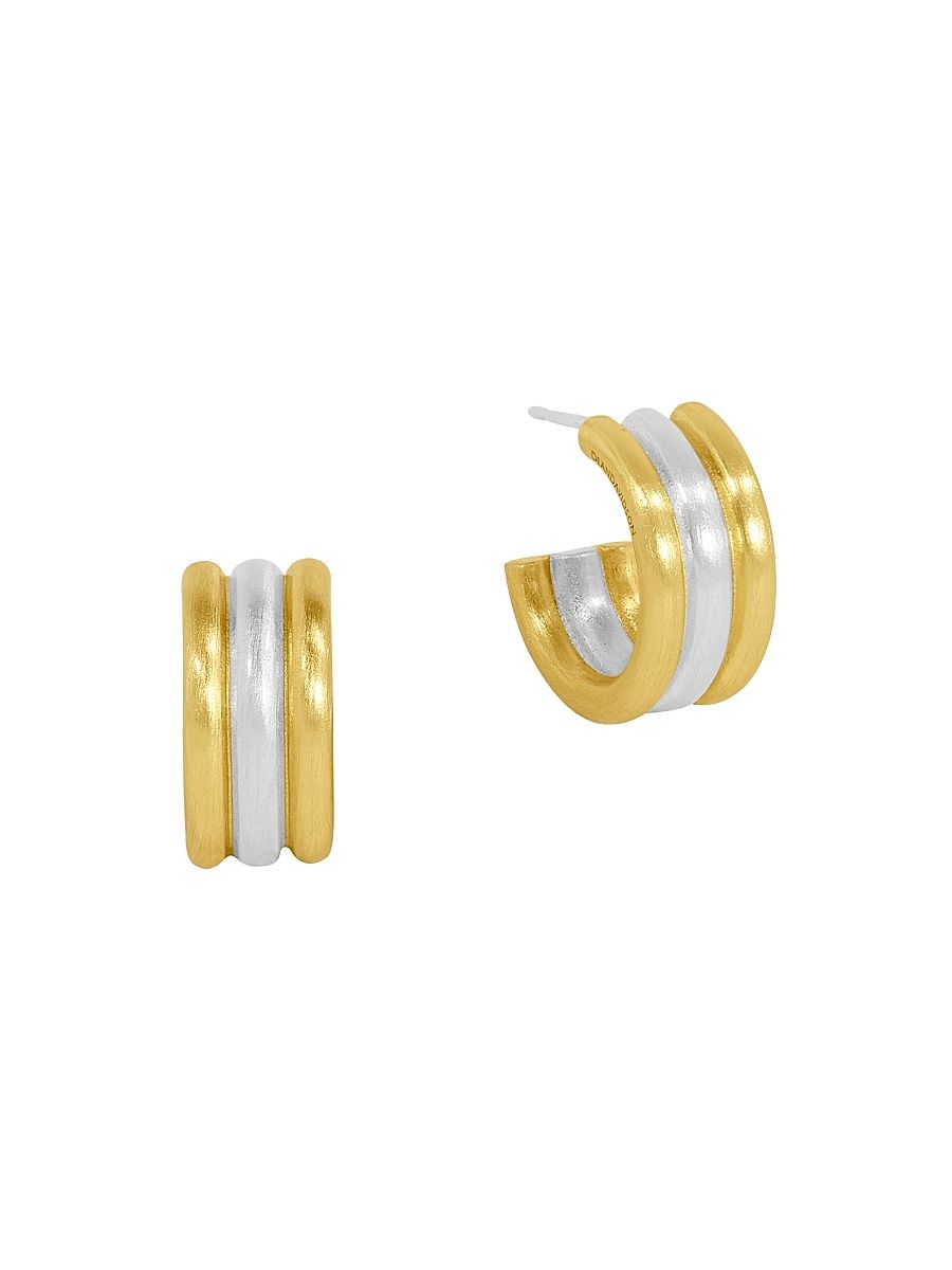 Women's Dune Two-Tone Ridged Mini Hoop Earrings - Gold Silver