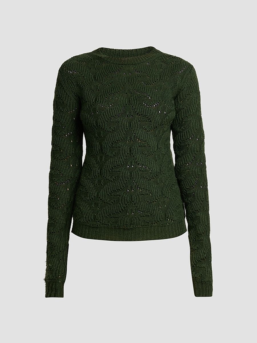 Women's Knitted Wool-Blend Sweater - Dark Green - Size 14