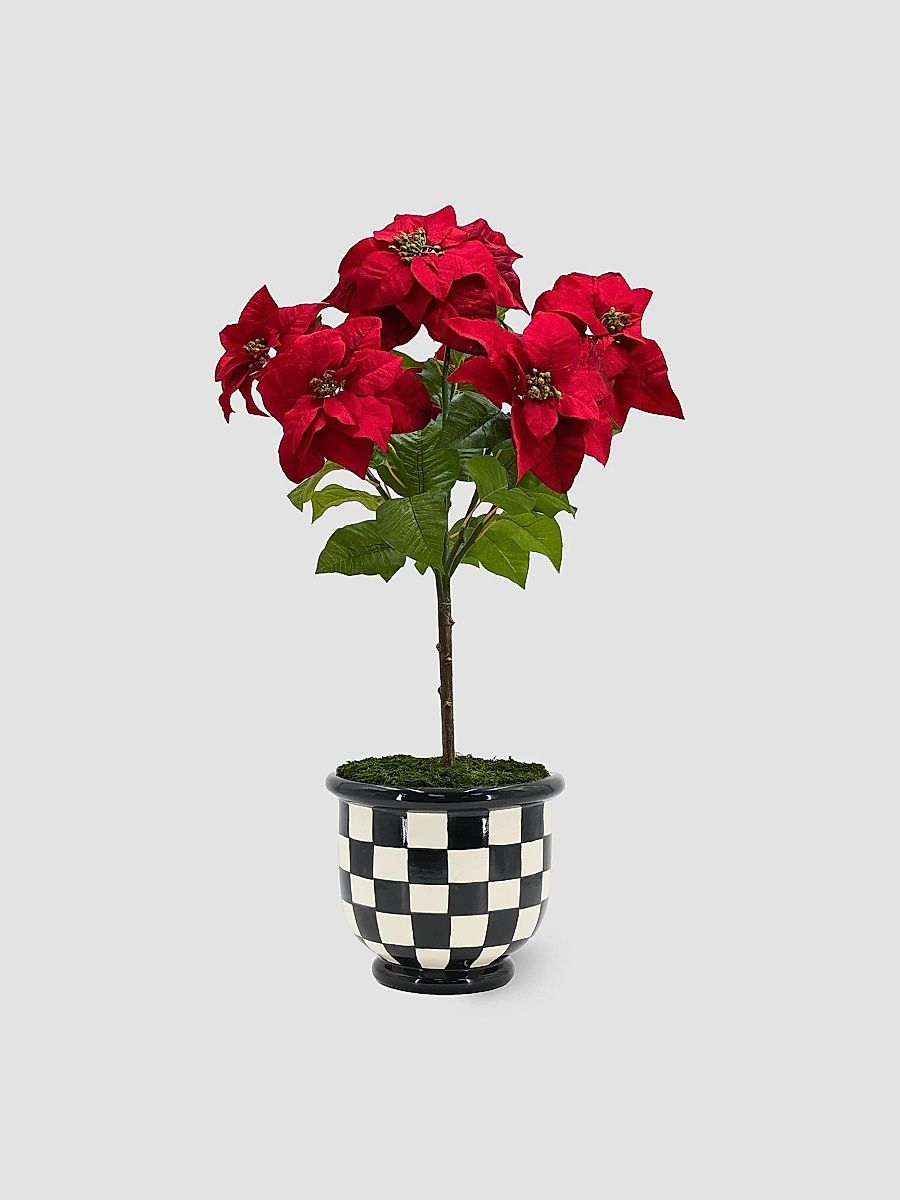 Artificial Poinsettia In Ceramic Vessel