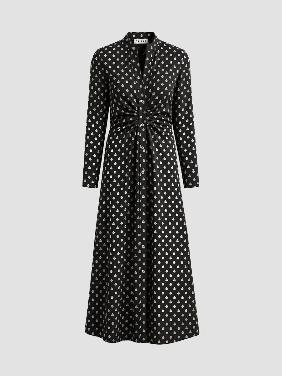 Callas Milano Women's Genny Fit and Flare Shirt Dress - Black Dots - Size 0