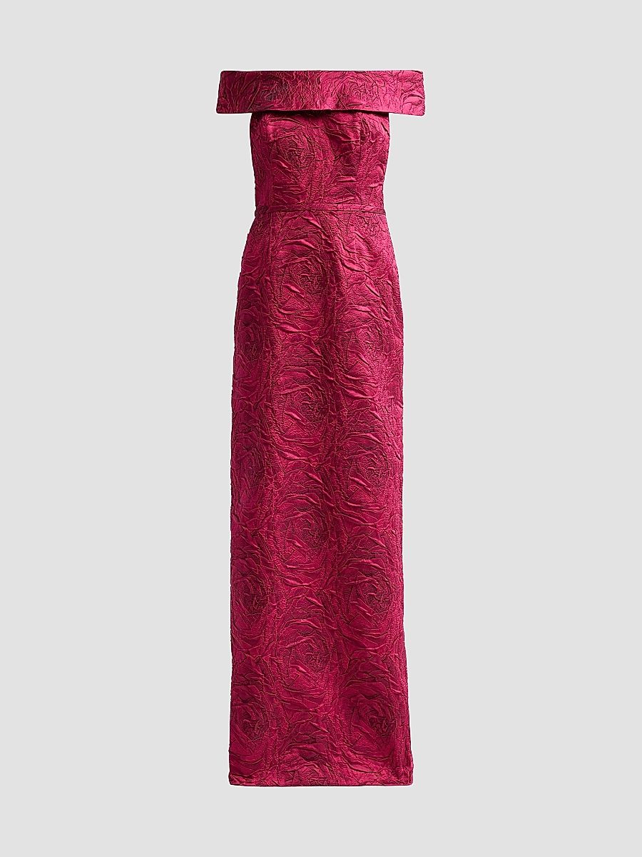 Teri Jon by Rickie Freeman Women's Jacquard Off-The-Shoulder Gown - Slate - Size 18