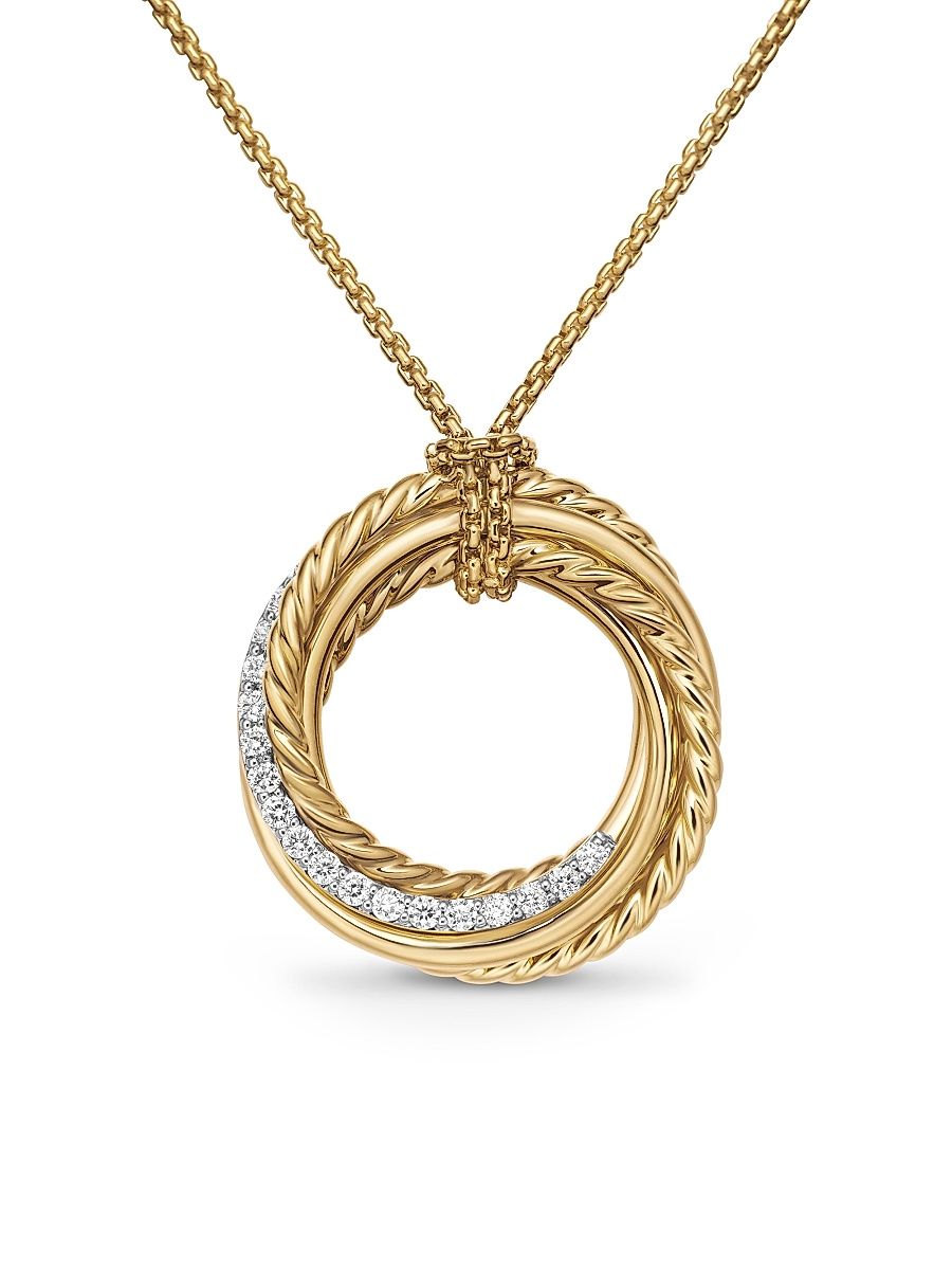 Women's Crossover Pendant Necklace in 18K Yellow Gold with Diamonds, 21MM - Diamond - Size 18