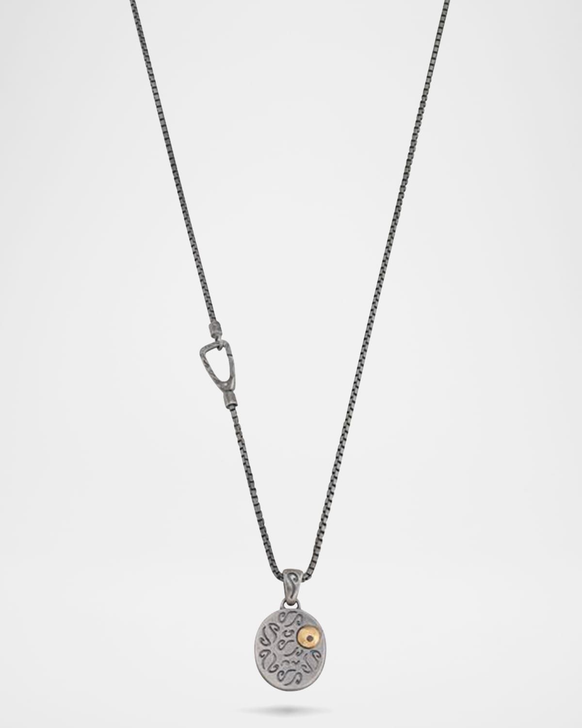 Men & apos;s Oxidized Silver and 18K Rose Gold Pendant Necklace with Black Diamond