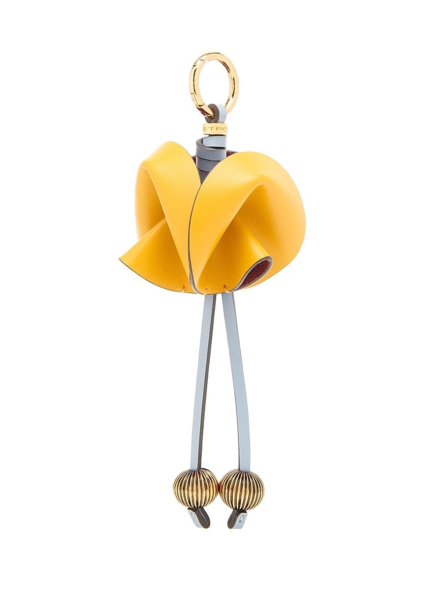 Women's Flower Leather Bag Charm - Ocra