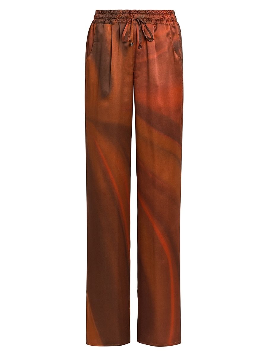 Women's Ombré Silk Drawstring Pants - Brown Rust - Size 6