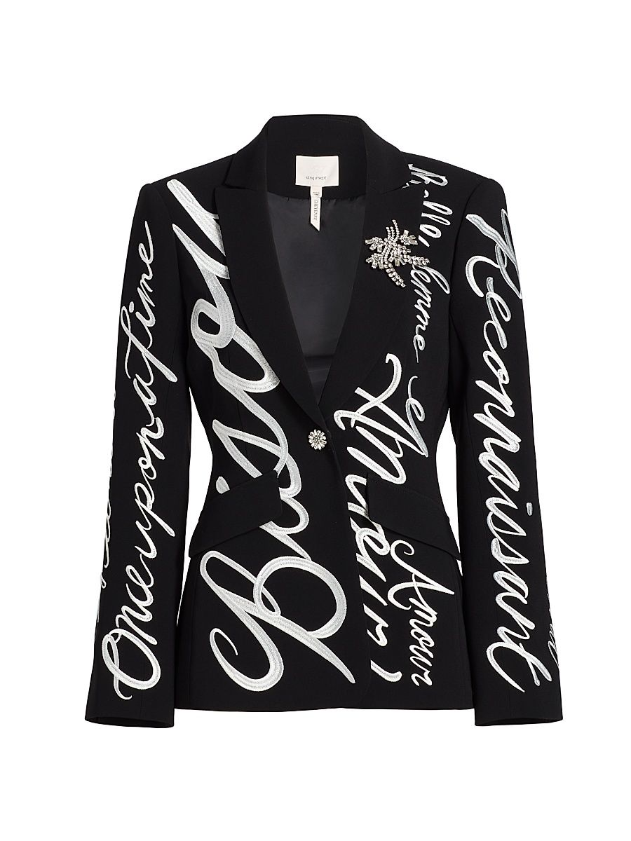 Women's Love Journal Cheyenne Embellished Blazer - Black Ivory - Size 10