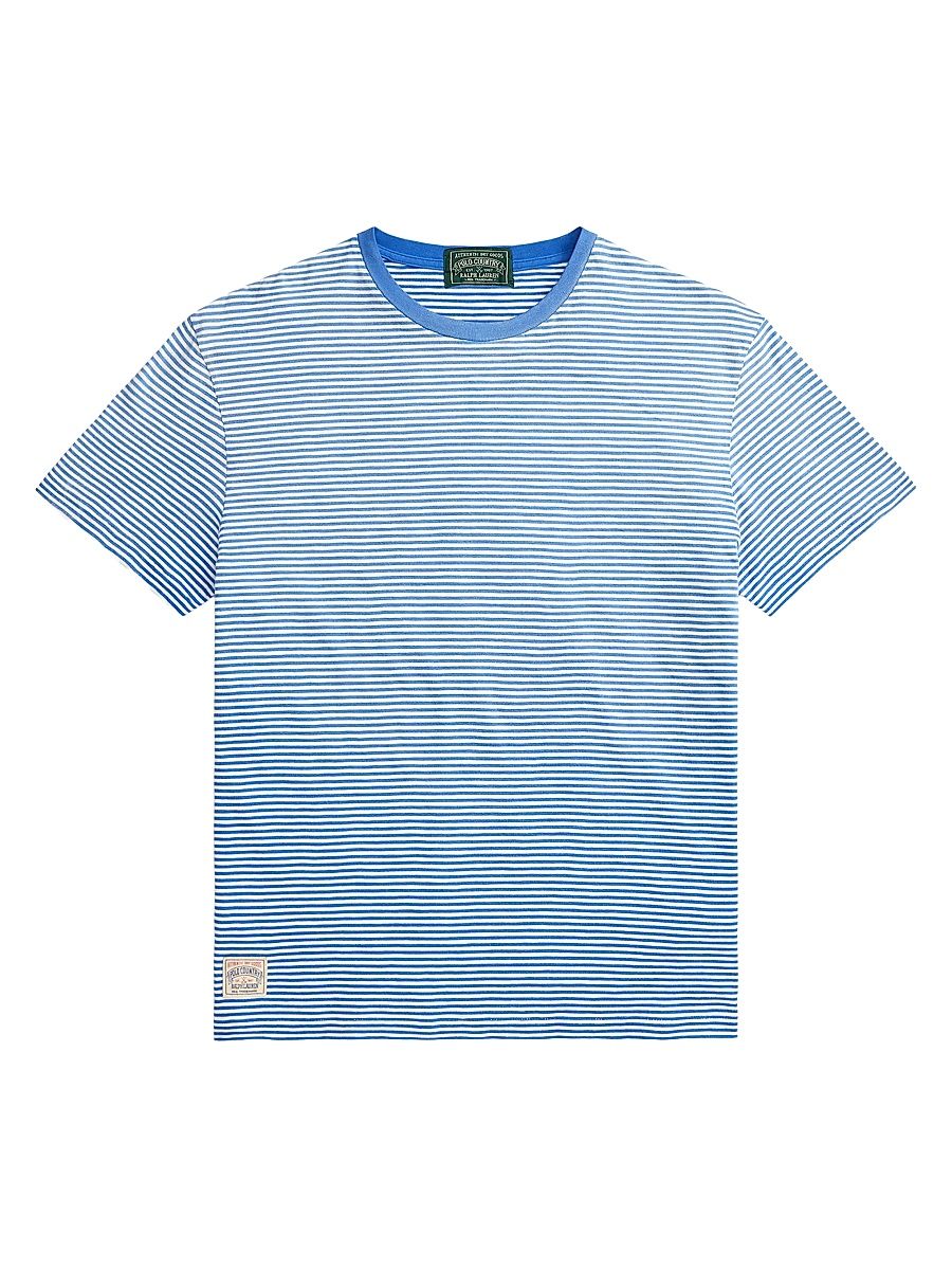 Men's Striped Cotton Jersey T-Shirt - Dakota Blue Multi - Size Large