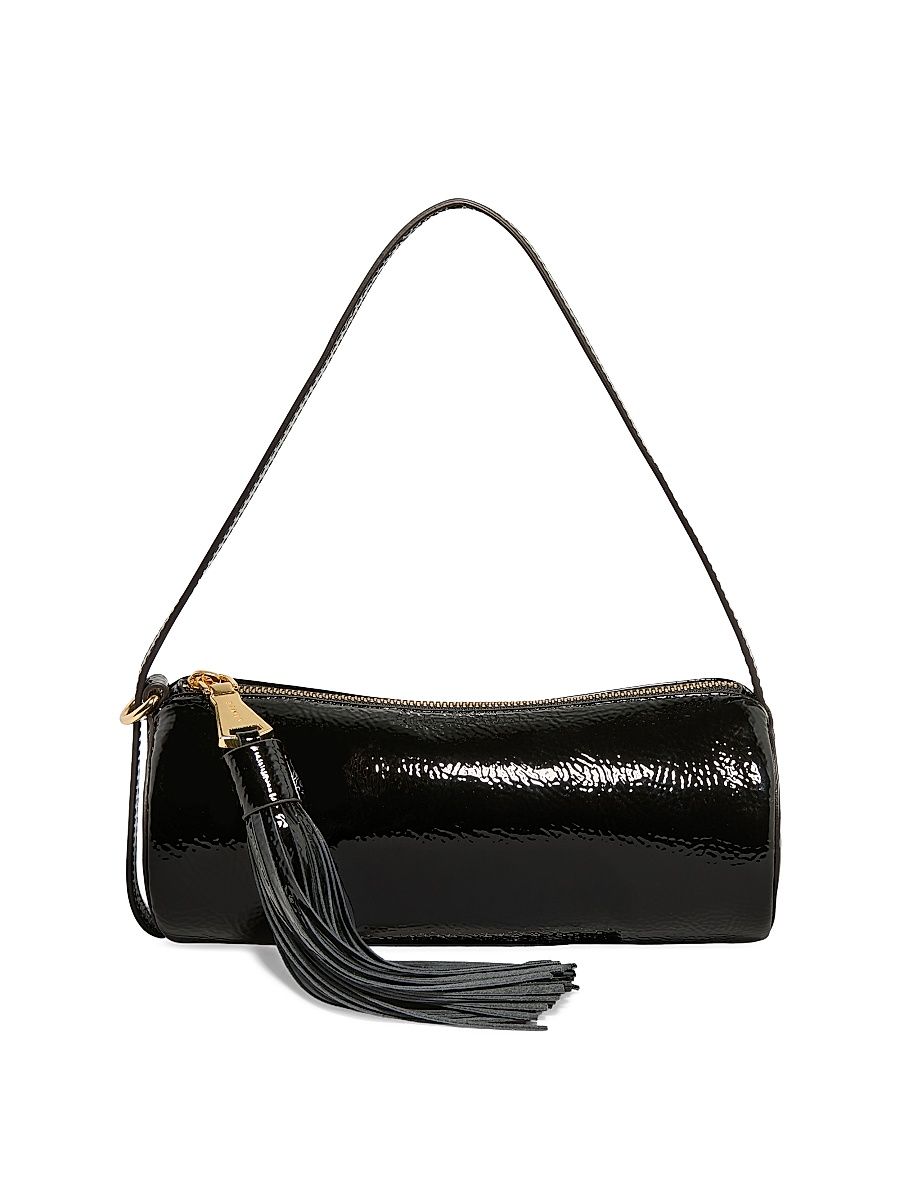 Women's Onyx Hour Barrel Shoulder Bag - Black Crinkle Patent