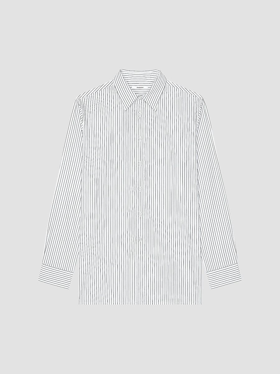 Givenchy Men's Striped Shirt in Poplin with Photographic Negative - White Blue - Size 17.5