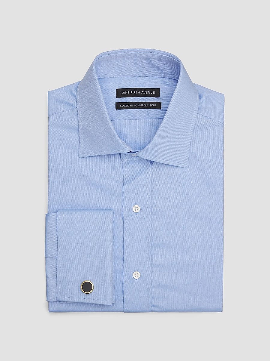 Men's COLLECTION Solid Twill French-Cuff Classic-Fit Shirt - Blue - Size 34