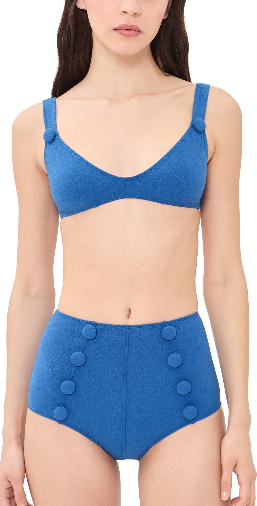 Lisa Marie Fernandez Magdalena High Waist Bikini Set Cobalt Blue Crepe XS