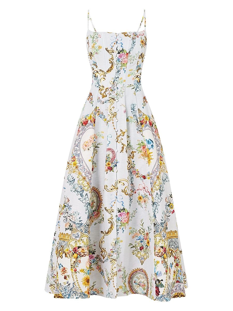 Women's Seville Printed Bustier Tea-Length Dress - Seville Sweetheart - Size XS