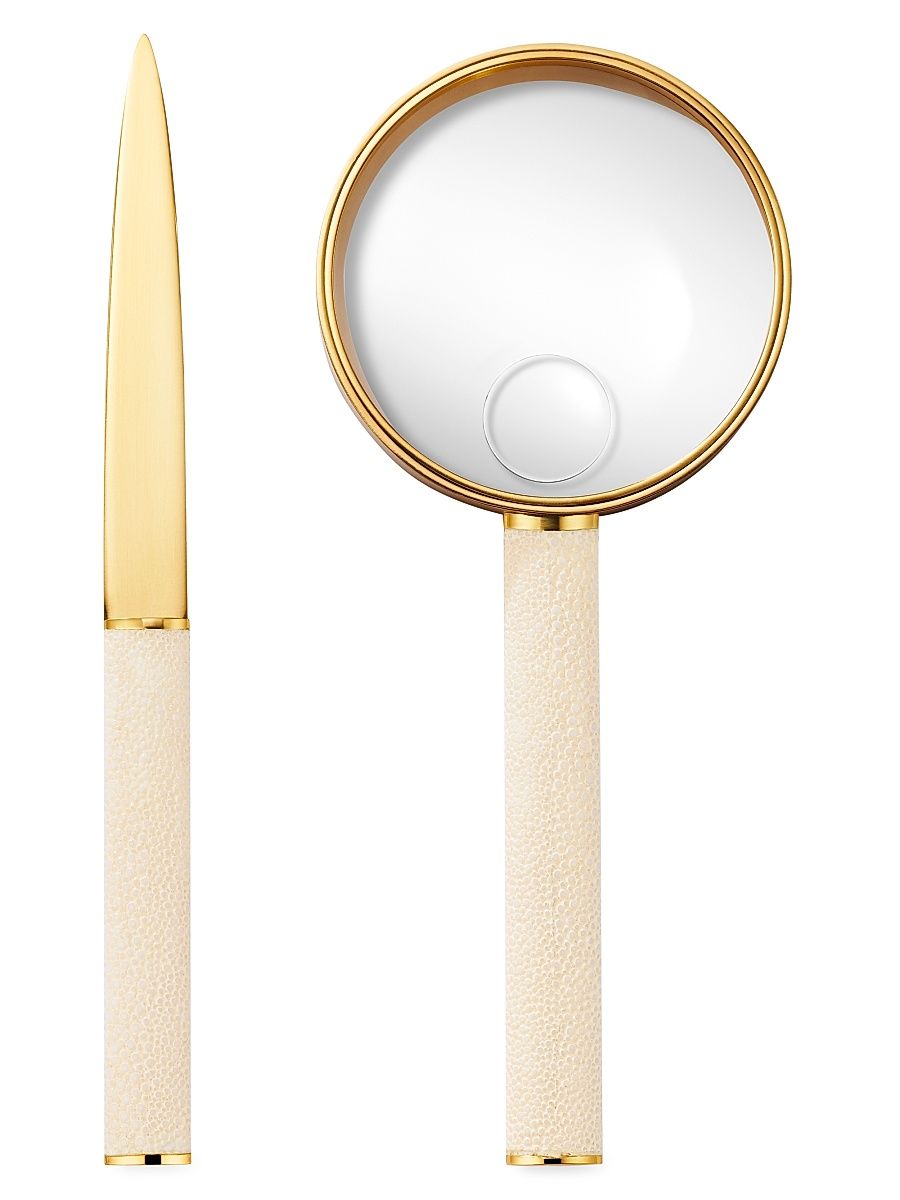 Shagreen 2-Piece Magnifying Glass & Letter Opener Set - Cream