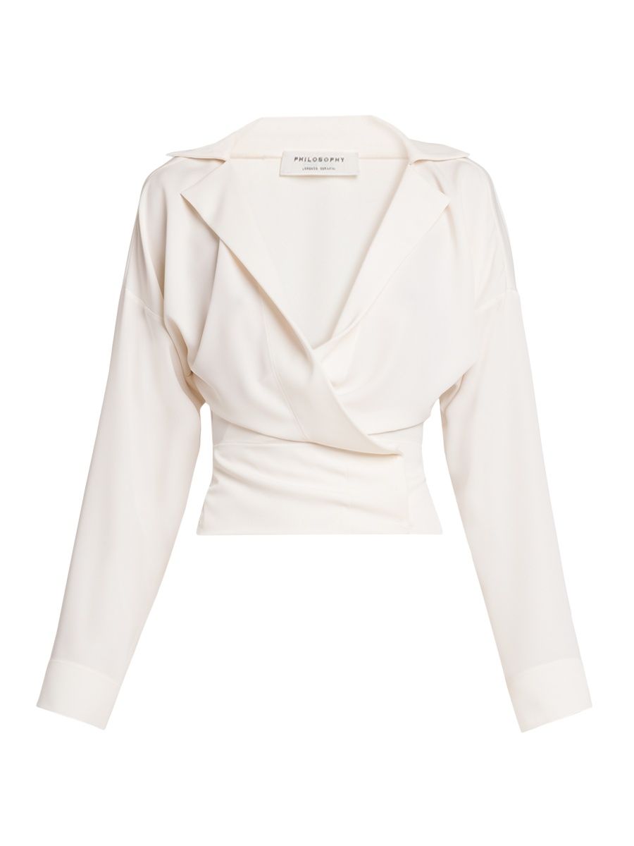 Philosophy di Lorenzo Serafini Women's Crepe Surplice-Neck Wrap Blouse - Ivory - Size 12