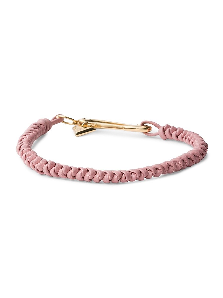Women's Braided Nappa Leather Bracelet with Metal Ornament - Pink - Size Small