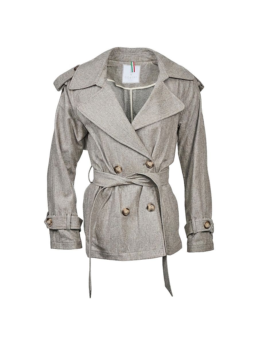 Women's Belted Trench Jacket Crafted with Vitale Barberis Wool - Tortora - Size Large