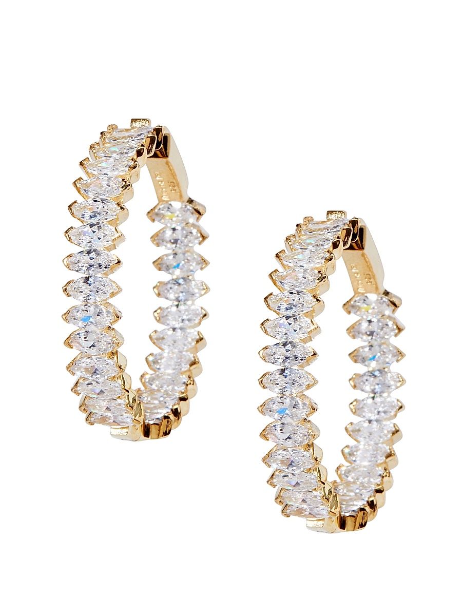 Women's Novelty 14K Gold-Vermeil & Marquise-Cut Crystal Inside-Out Hoops - Gold