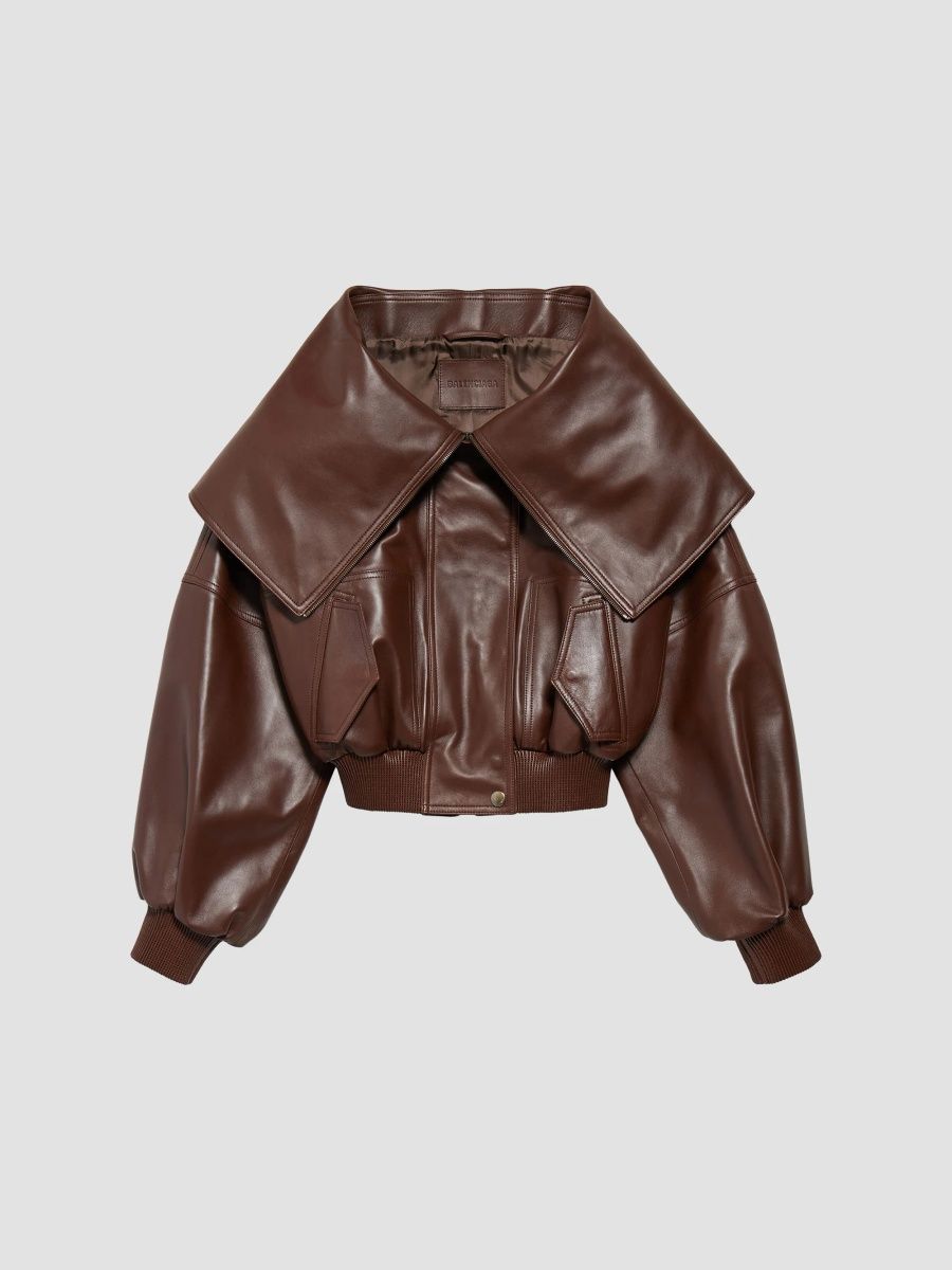 Balenciaga Women's Wrap Collar Blouson Jacket - Dark Brown - Size 4