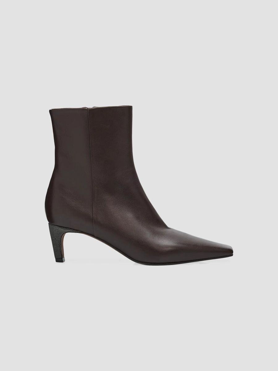 Brunello Cucinelli Women's Monili 55MM Leather Ankle Boots - Dark Brown - Size 10