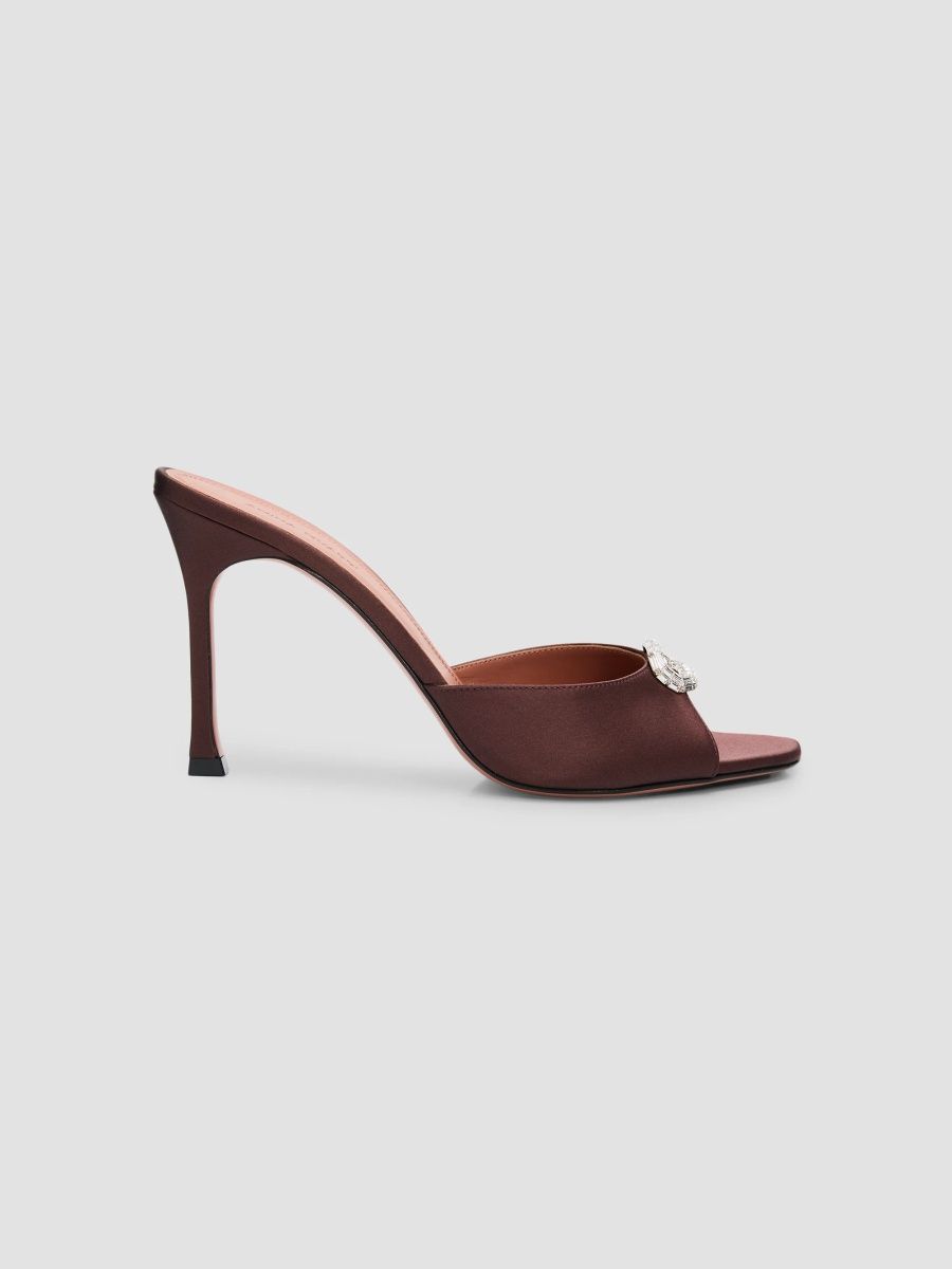 Amina Muaddi Women's 95MM Mini Camelia Mules - Coffee Satin - Size 11.5