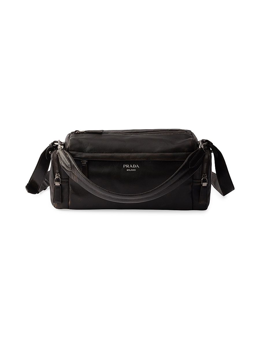 Men's Distressed Nappa Leather Shoulder Bag - Brown