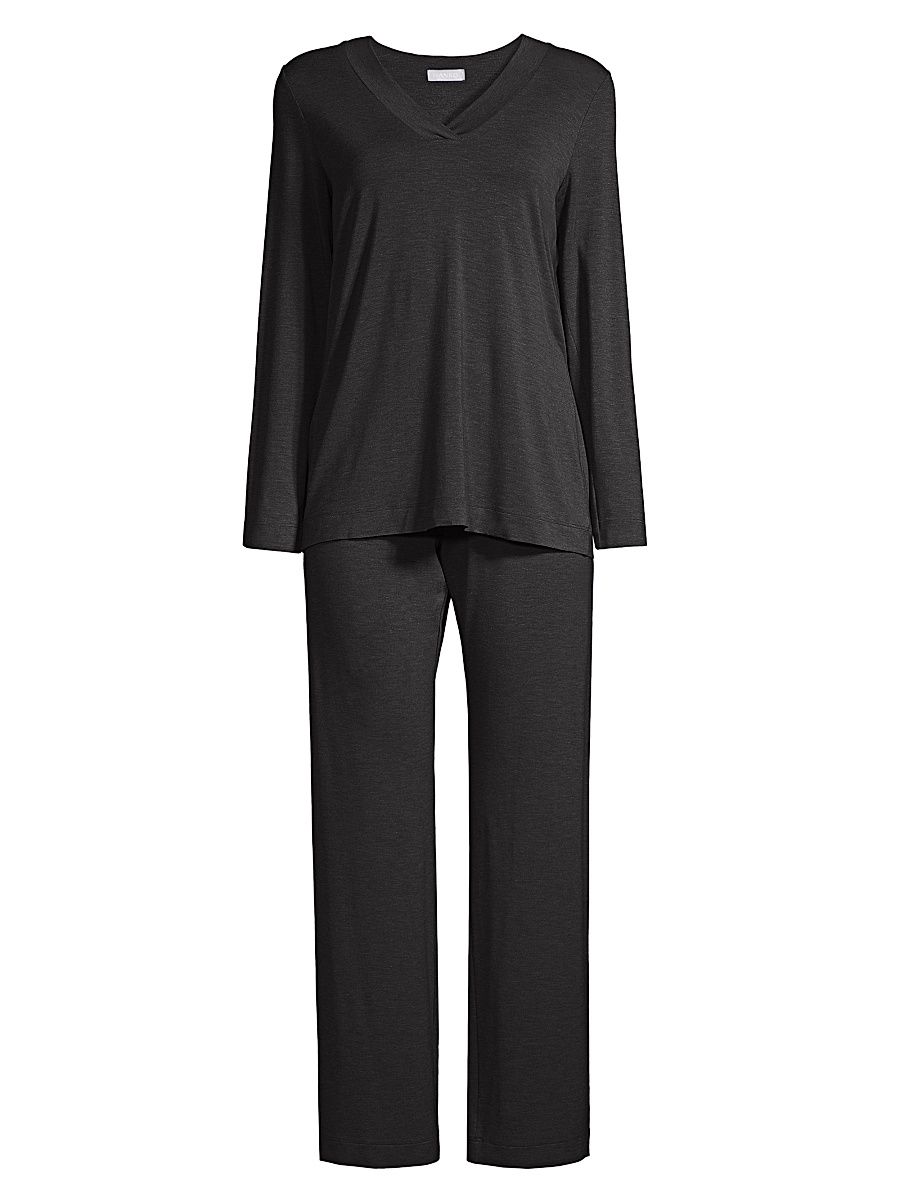 Women's Champagne Long-Sleeve Pajama Set - Caviar - Size Medium