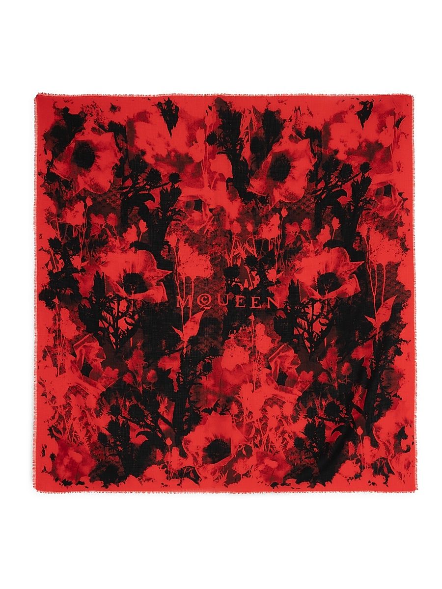 Women's Collage Silk Square Scarf - Red Black