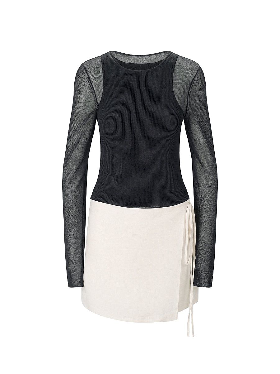 Women's Taylor Mixed-Media Long-Sleeve Minidress - Black Natural - Size XL