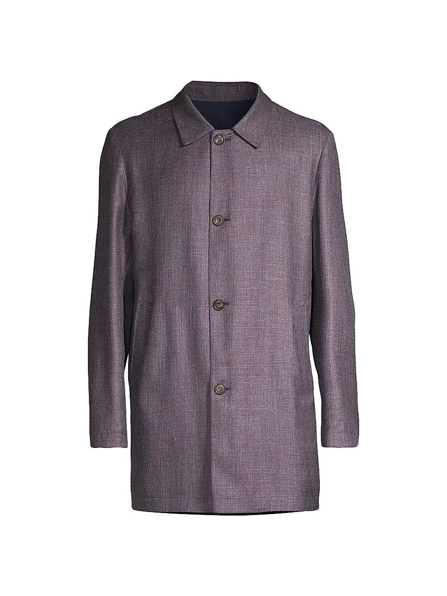 Men's Reversible Wool & Silk Blend Trench Coat - Size 38