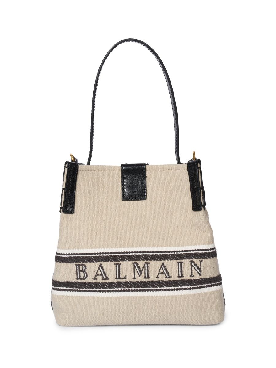 Balmain Women's Release Logo Canvas Bucket Bag - Naturel Noir Blanc Optique