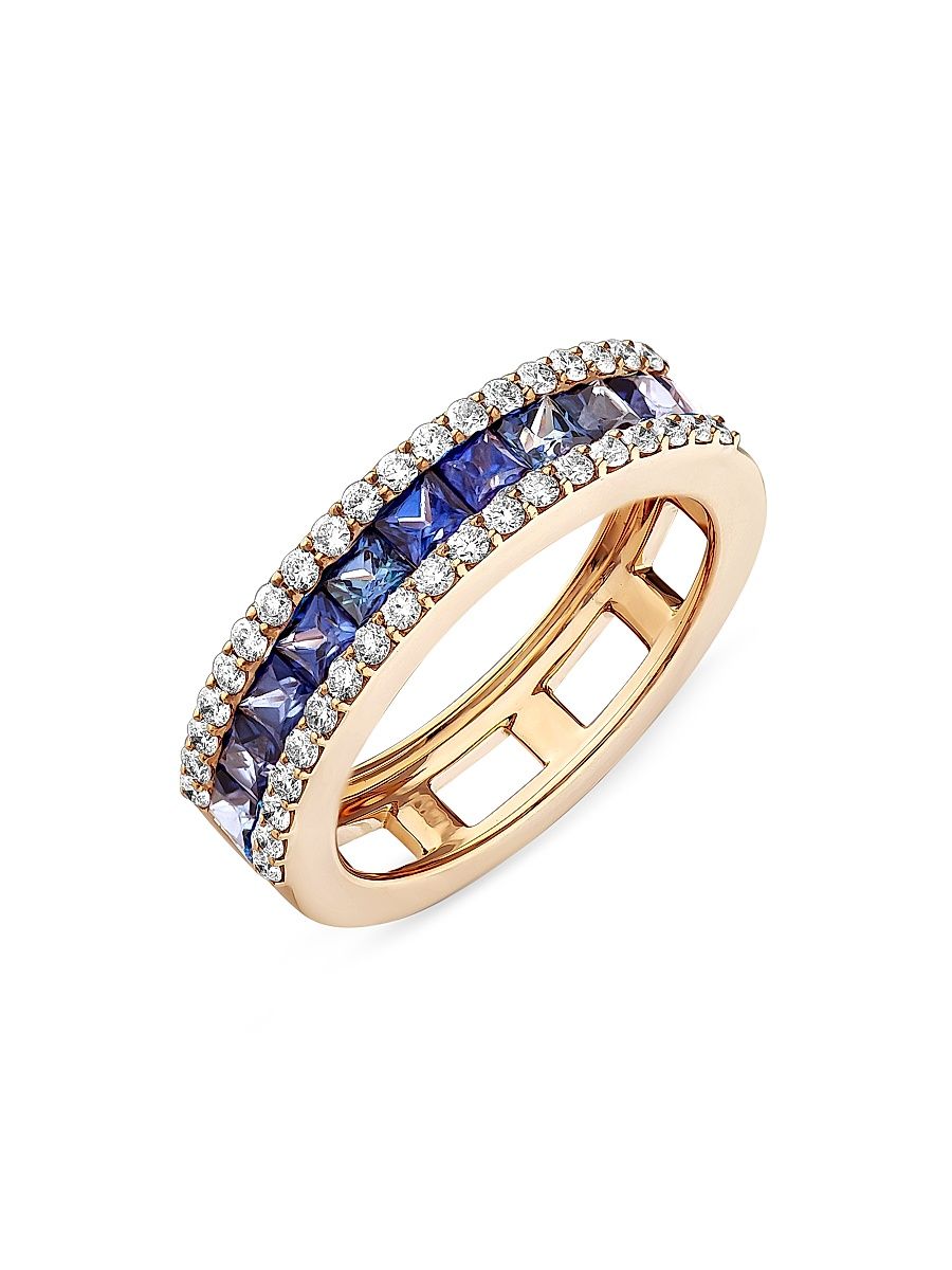 Women's Mondrian 18K Yellow Gold, Sapphire & 0.46 TCW Diamond Ring - Rose Gold - Size 7