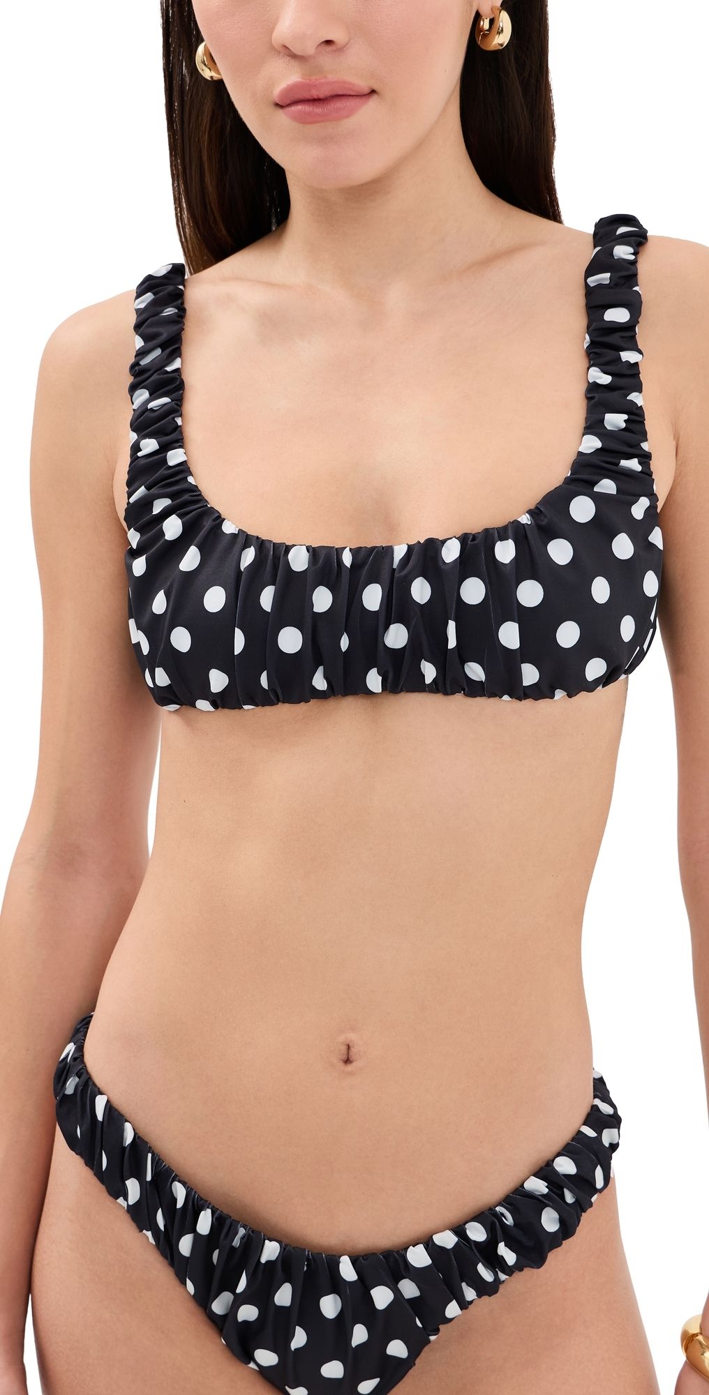 CAROLINE CONSTAS Dorit Ruched Bikini Top Black Ivory Polka Dot XXS