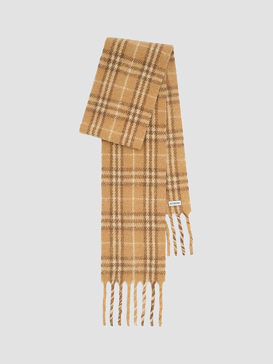 Women's Narrow Check Alpaca-Wool Scarf - Beige